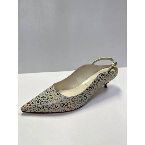 NEW BUTTER brook slingback kitten heel in mini leopard stamp